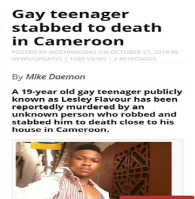 The report "Ignorance" includes an account of the murder of gay teenager Lesle Flavour, who had long been the victim of homophobic mockery and attacks.