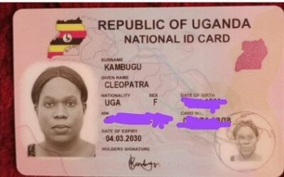 Cleopatra Kambugu's national identification card issued by Uganda's National Identification Registration Authority, redacted here for her security. (Photo courtesy of Cleopatra Kambugu)